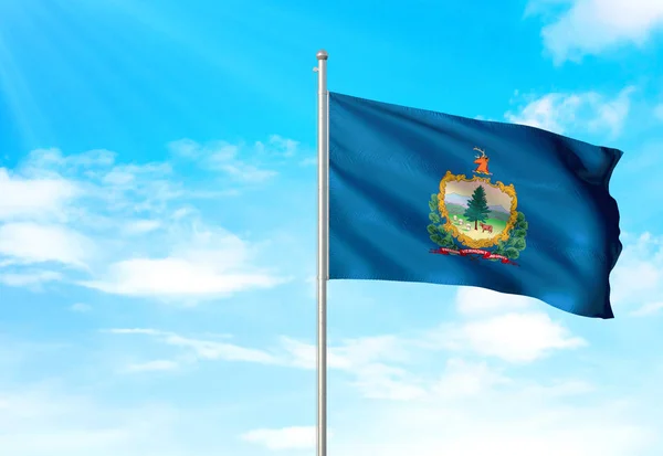 Stanu Vermont w Stanach Zjednoczonych Flaga Macha ilustracja 3d tła nieba — Zdjęcie stockowe