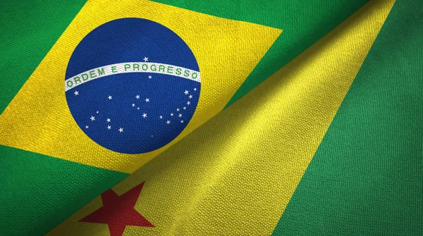 Acre estado e Brasil bandeiras tecido, textura de tecido — Fotografia de Stock