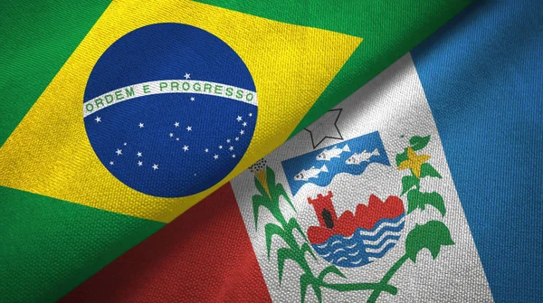 Alagoas state and Brazil flags textile cloth, fabric texture — Stock Photo, Image