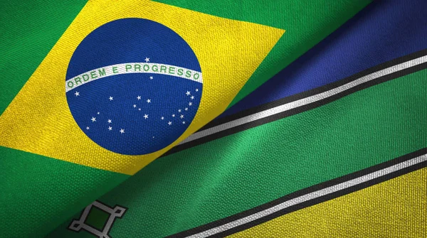 Bandeiras do estado do Amapa e do Brasil pano têxtil, textura de tecido — Fotografia de Stock