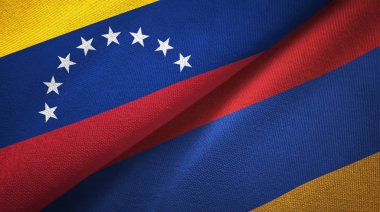 Venezuela ve Ermenistan iki bayrakları Tekstil bezi, kumaş dokusu 