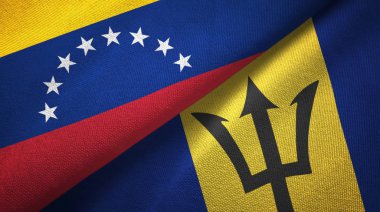 Venezuela and Barbados two flags textile cloth, fabric texture 