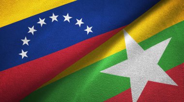 Venezuela ve Myanmar iki bayrakları tekstil kumaş, kumaş dokusu
