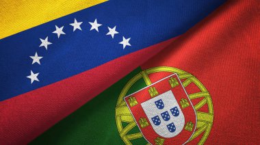 Venezuela ve Portekiz iki bayraklar tekstil kumaş, kumaş dokusu