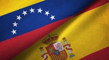 Venezuela ve Ispanya iki bayrakları tekstil kumaş, kumaş dokusu