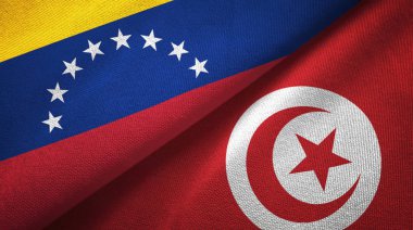 Venezuela ve Tunus iki bayrakları tekstil kumaş, kumaş dokusu