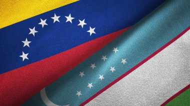 Venezuela ve Özbekistan iki bayrakları tekstil kumaş, kumaş dokusu