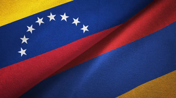 Venezuela and Armenia two flags textile cloth, fabric texture