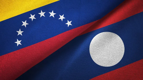 Venezuela and Laos two flags textile cloth. — Stock Photo, Image