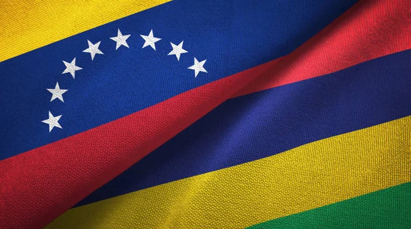 Venezuela e Mauritius due bandiere tessuto, tessitura tessuto — Foto Stock