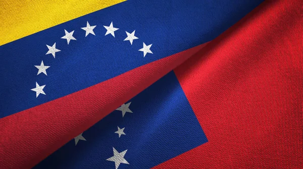 Venezuela and Samoa two flags textile cloth, fabric texture