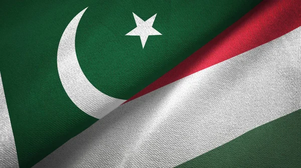 Pakistan and Hungary two flags textile cloth, fabric texture