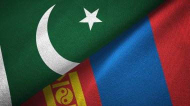 Pakistan ve Moğolistan iki bayrakları tekstil kumaş, kumaş dokusu