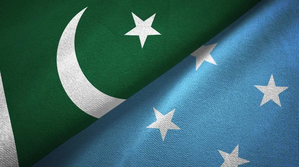 Pakistan and Micronesia two flags textile cloth, fabric texture