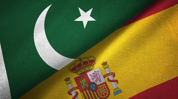 Pakistan ve Ispanya iki bayrakları tekstil kumaş, kumaş dokusu