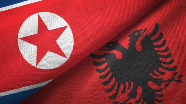 North Korea and Albania two flags textile cloth, fabric texture  clipart