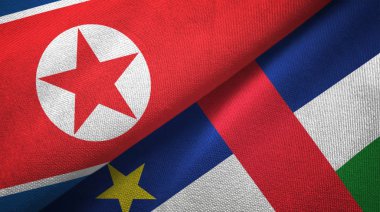 Kuzey Kore ve Orta Afrika Cumhuriyeti iki bayraklar tekstil kumaş doku 