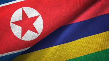 Kuzey Kore ve Mauritius iki bayraklar tekstil kumaş, kumaş doku