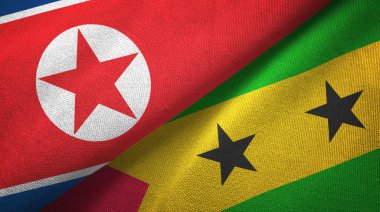 Kuzey Kore ve Sao Tome ve Principe iki bayraklar tekstil kumaş, kumaş dokusu