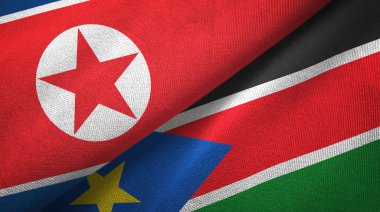 Kuzey Kore ve Güney Sudan iki bayraklar tekstil kumaş, kumaş dokusu