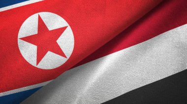 Kuzey Kore ve Yemen iki bayraklar tekstil kumaş, kumaş dokusu