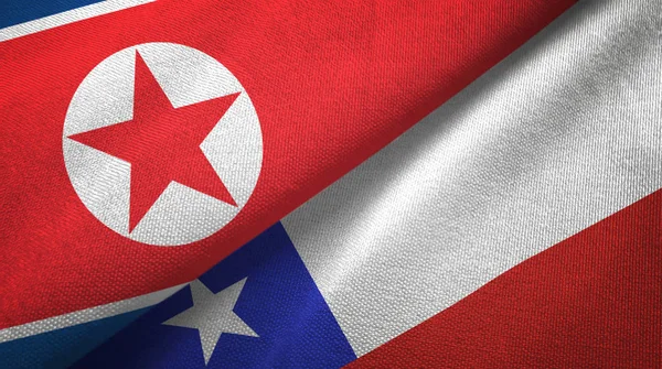 Noord-Korea en Chili twee vlaggen textieldoek, weefsel textuur — Stockfoto
