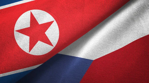 North Korea and Czech Republic two flags textile cloth, fabric texture — Stock Photo, Image