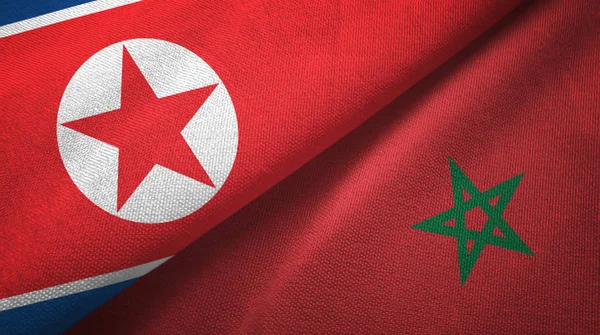 North Korea and Morocco two flags textile cloth, fabric texture