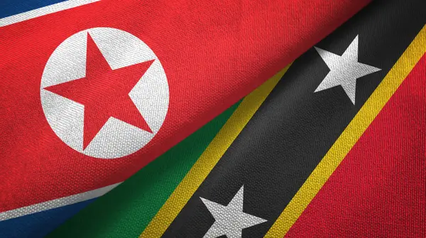 Kuzey Kore ve Saint Kitts ve Nevis iki bayraklar tekstil kumaş, kumaş doku