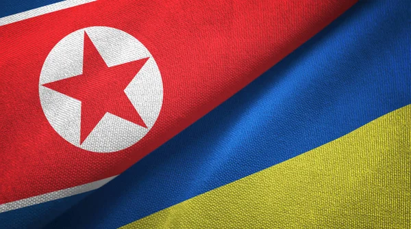 Kuzey Kore ve Ukrayna iki bayraklar tekstil kumaş, kumaş dokusu