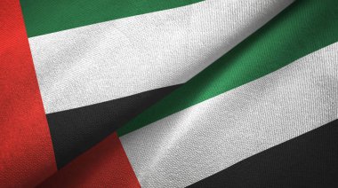 Birleşik Arap Emirlikleri iki bayrakları tekstil kumaş, kumaş doku