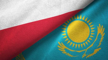 Polonya ve Kazakistan iki bayraklar tekstil kumaş, kumaş dokusu