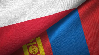 Polonya ve Moğolistan iki bayrakları tekstil kumaş, kumaş dokusu