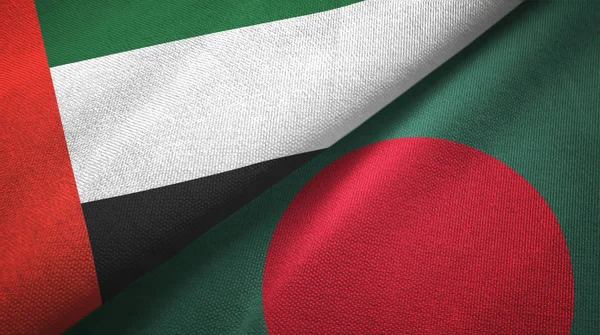 United Arab Emirates and Bangladesh two flags textile cloth, fabric texture