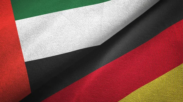 Emirati Arabi Uniti e Germania due bandiere tessuto, tessitura del tessuto — Foto Stock