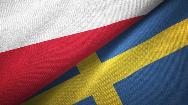 Poland and Sweden two flags textile cloth, fabric texture