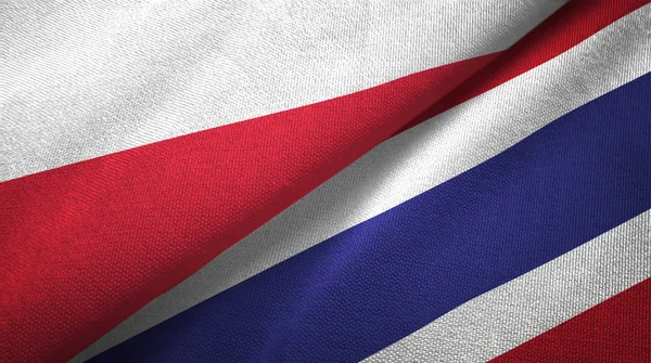 Polonia y Tailandia dos banderas tela textil, textura de la tela —  Fotos de Stock