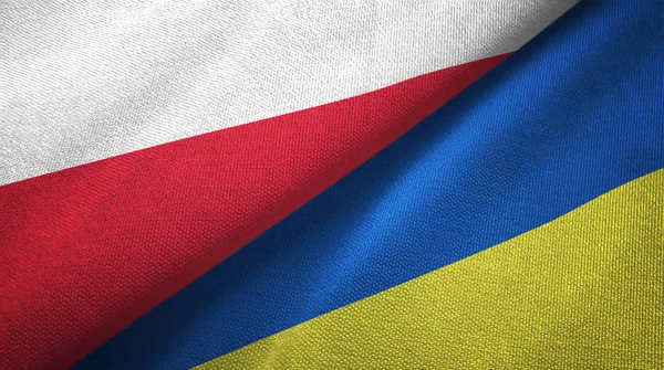 Poland and Ukraine two flags textile cloth, fabric texture