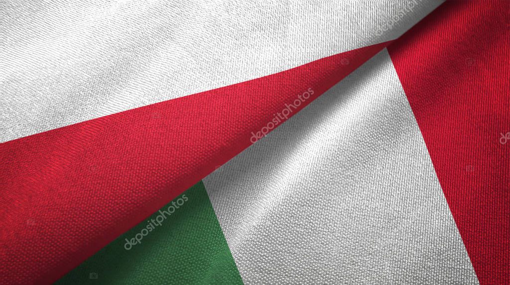 Poland and Italy two flags textile cloth, fabric texture