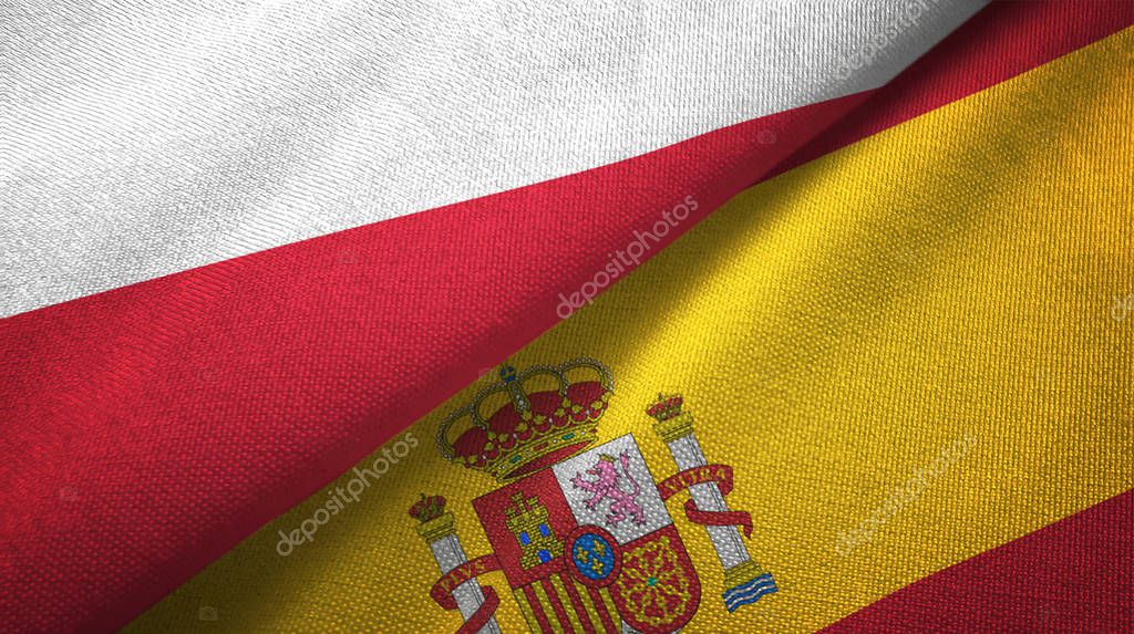 Poland and Spain two flags textile cloth, fabric texture