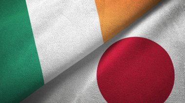 İrlanda ve Japonya iki bayraklar tekstil kumaş, kumaş doku