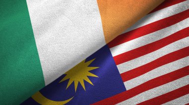İrlanda ve Malezya iki bayraklar tekstil kumaş, kumaş doku
