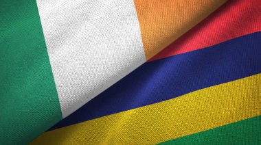 İrlanda ve Mauritius iki bayraklar tekstil kumaş, kumaş doku