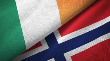İrlanda ve Norveç iki bayraklar tekstil kumaş, kumaş doku