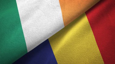 İrlanda ve Romanya iki bayraklar tekstil kumaş, kumaş doku