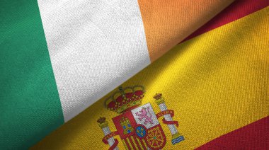 İrlanda ve İspanya iki bayraklar tekstil kumaş, kumaş doku