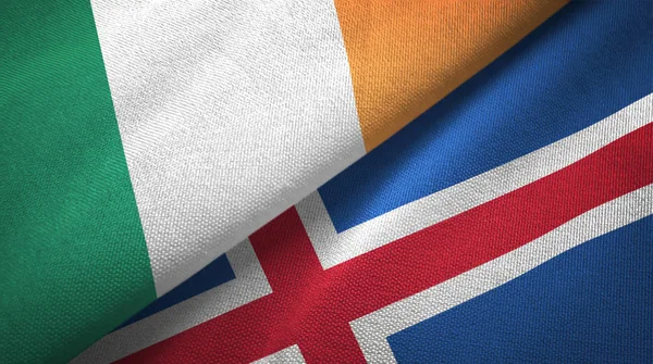 Ireland and Iceland two flags textile cloth, fabric texture — Stock Photo, Image