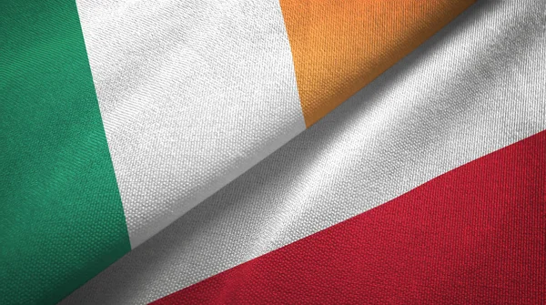 Ireland and Poland two flags textile cloth, fabric texture — Stock Photo, Image