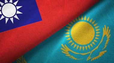 Tayvan ve Kazakistan iki bayrak tekstil kumaş, kumaş doku