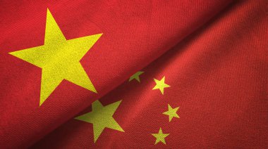 Vietnam ve Çin iki bayraklar tekstil kumaş, kumaş doku